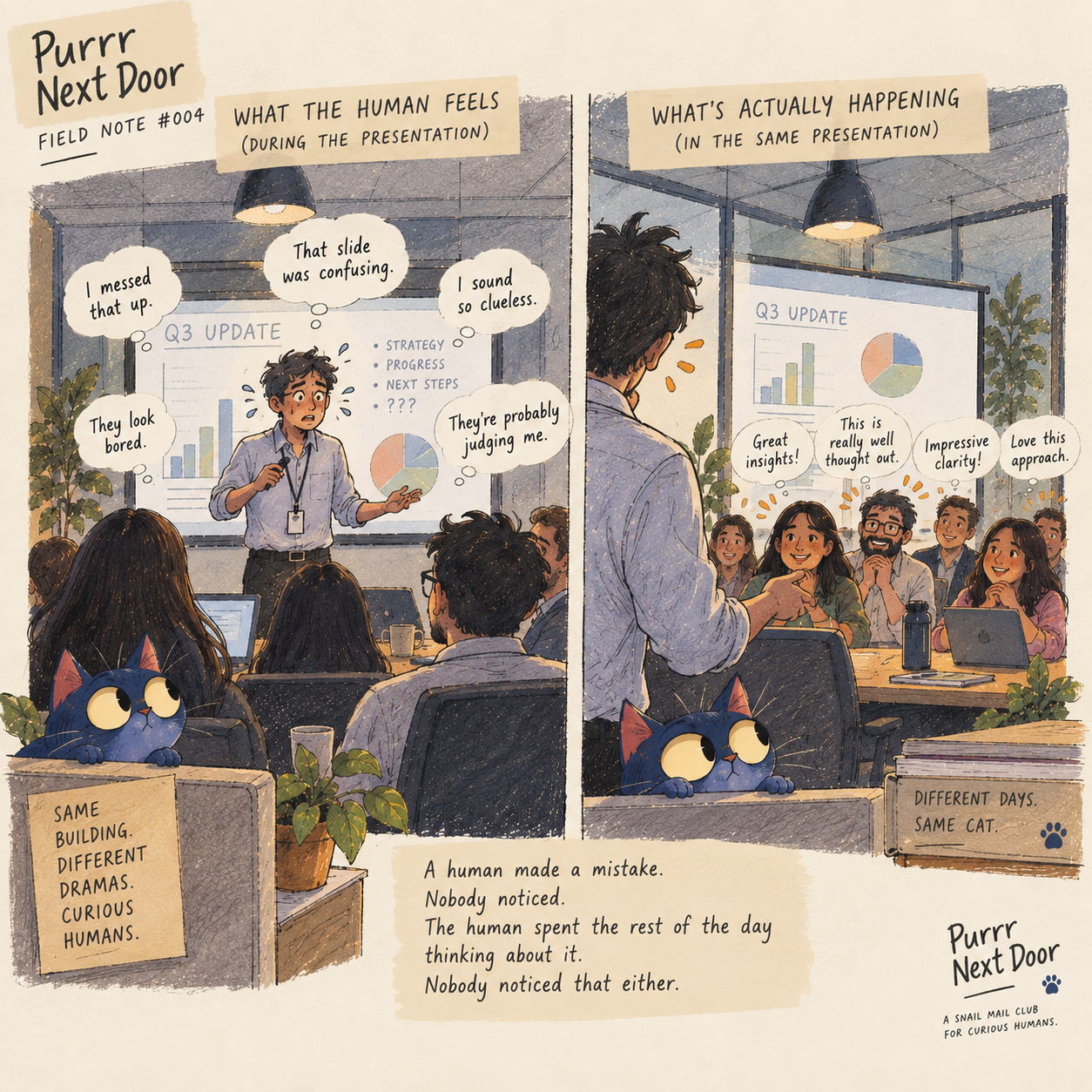 Field note four: what the human feels during a presentation versus what is actually happening in the room.